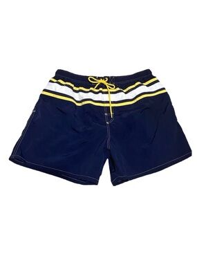 CATALINA ~ Navy Swim Shorts w/Yellow and White trim inner mesh pockets XL
